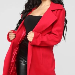 Upper East Side Red Coat For Women- FASHION NOVA